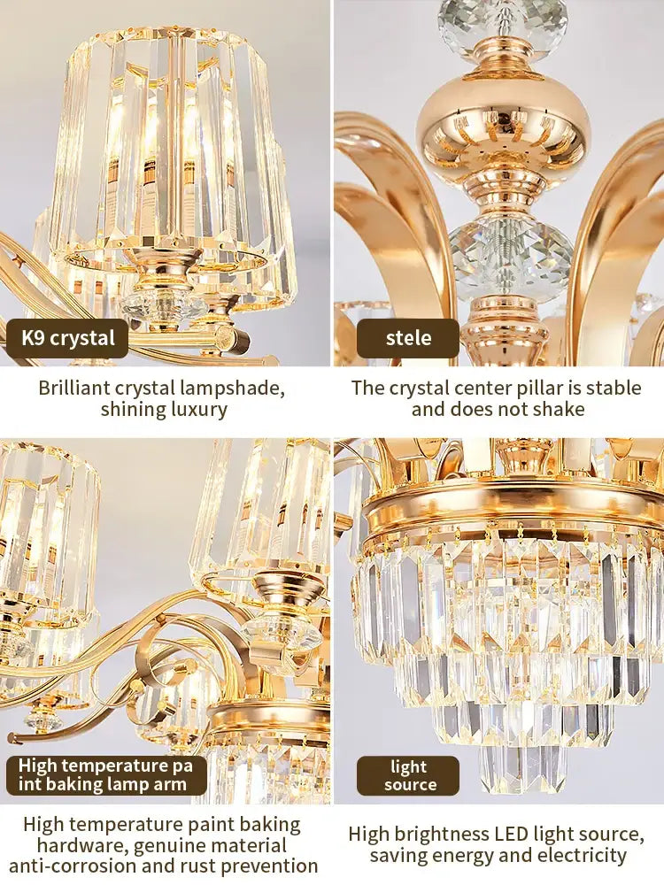 Elegant crystal chandelier gold living room lighting