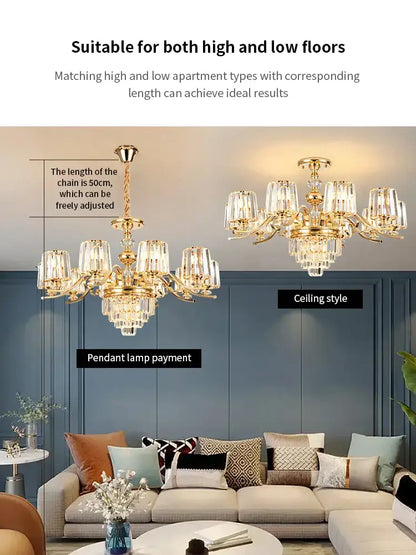 Elegant crystal chandelier gold living room lighting