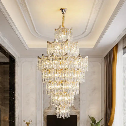 Elegant crystal chandelier gold multi-tiered living room light