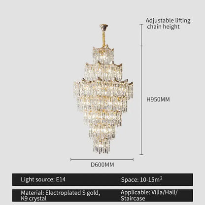 Elegant crystal chandelier gold multi-tiered living room light