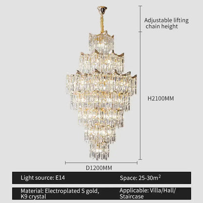 Elegant crystal chandelier gold multi-tiered living room light