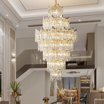 Elegant crystal chandelier gold multi-tiered living room light