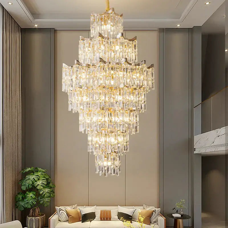 Elegant crystal chandelier gold multi-tiered living room light