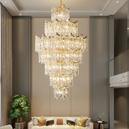 Elegant crystal chandelier gold multi-tiered living room light