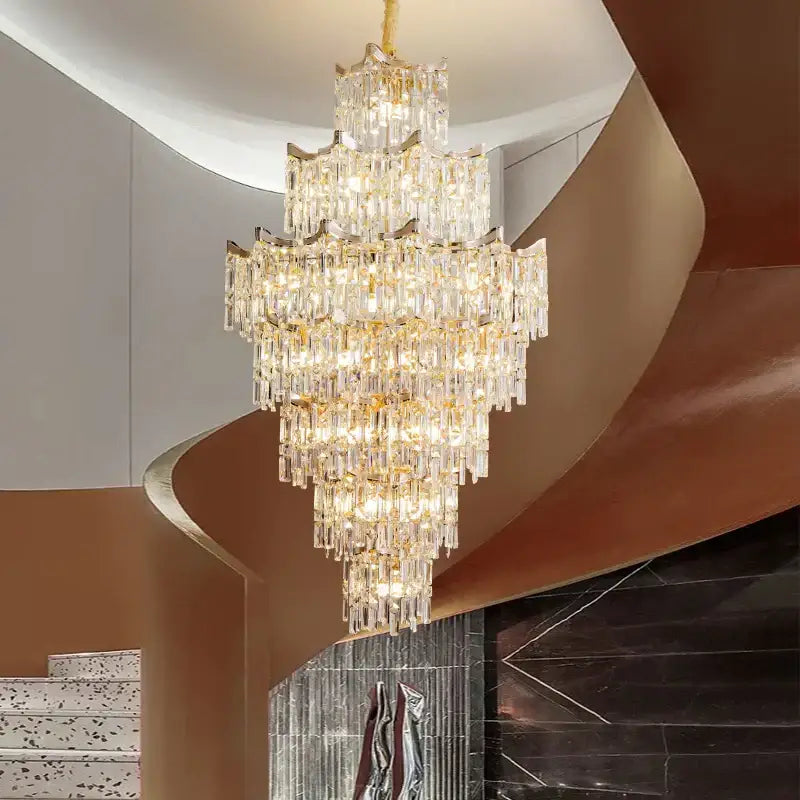 Elegant crystal chandelier gold multi-tiered living room light