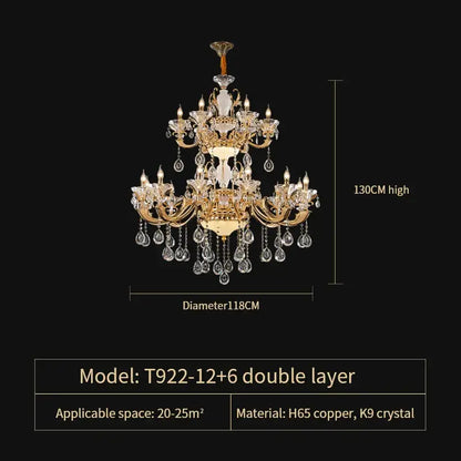 Elegant crystal chandelier gold tiered light for living room