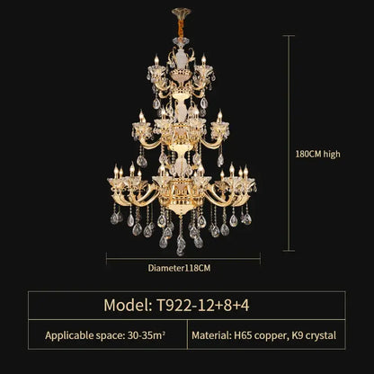 Elegant crystal chandelier gold tiered light for living room