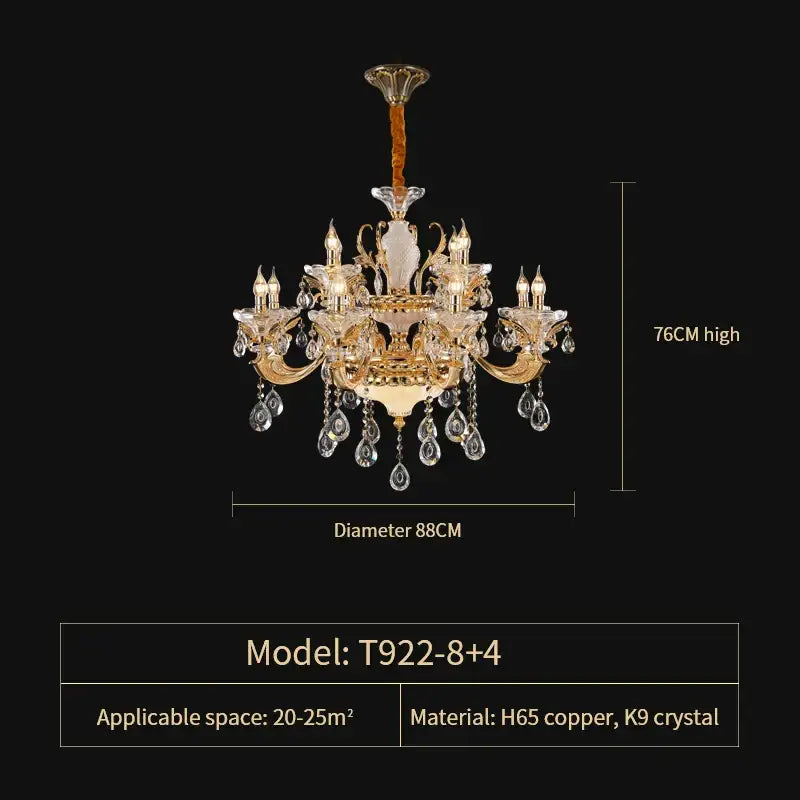 Elegant crystal chandelier gold tiered light for living room