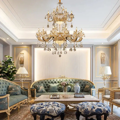 Elegant crystal chandelier gold tiered light for living room