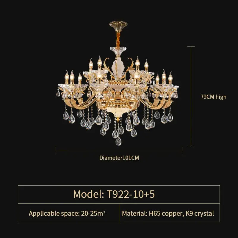 Elegant crystal chandelier gold tiered light for living room