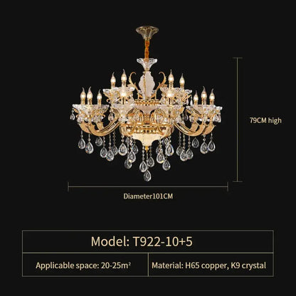Elegant crystal chandelier gold tiered light for living room