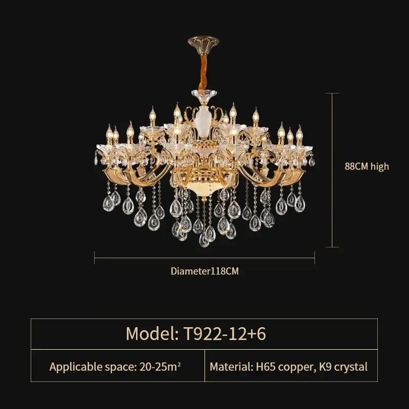 Elegant crystal chandelier gold tiered light for living room