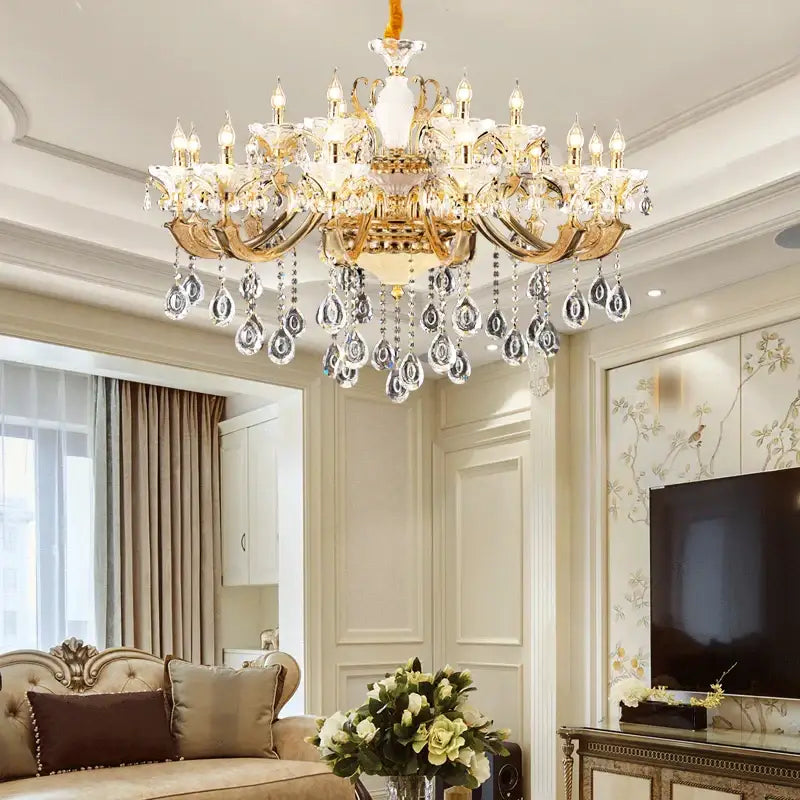 Elegant crystal chandelier gold tiered light for living room