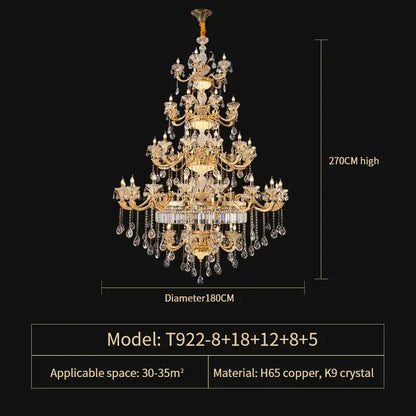 Elegant crystal chandelier gold tiered light for living room