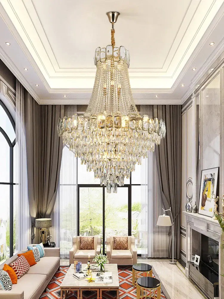 Elegant crystal chandelier led gold multi-tiered living room light