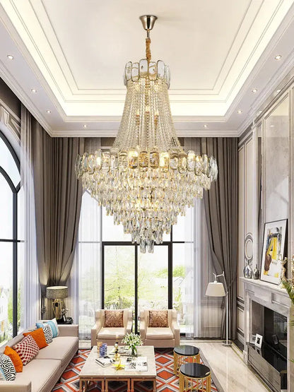 Elegant crystal chandelier led gold multi-tiered living room light