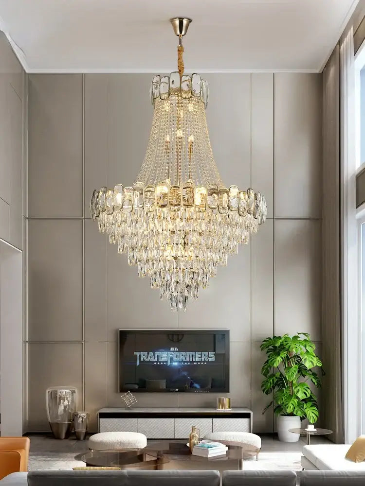 Elegant crystal chandelier led gold multi-tiered living room light