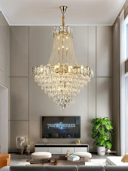 Elegant crystal chandelier led gold multi-tiered living room light
