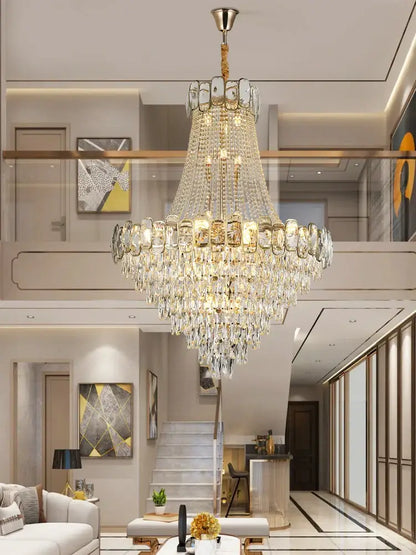 Elegant crystal chandelier led gold multi-tiered living room light