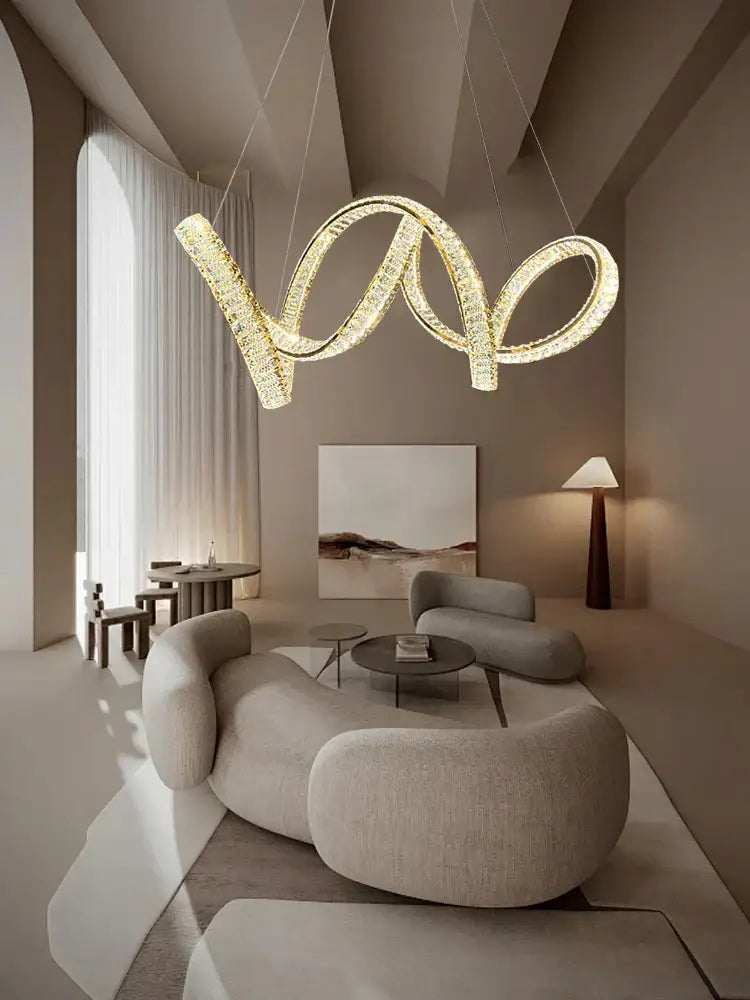 Elegant crystal chandelier modern gold spiral – living room light