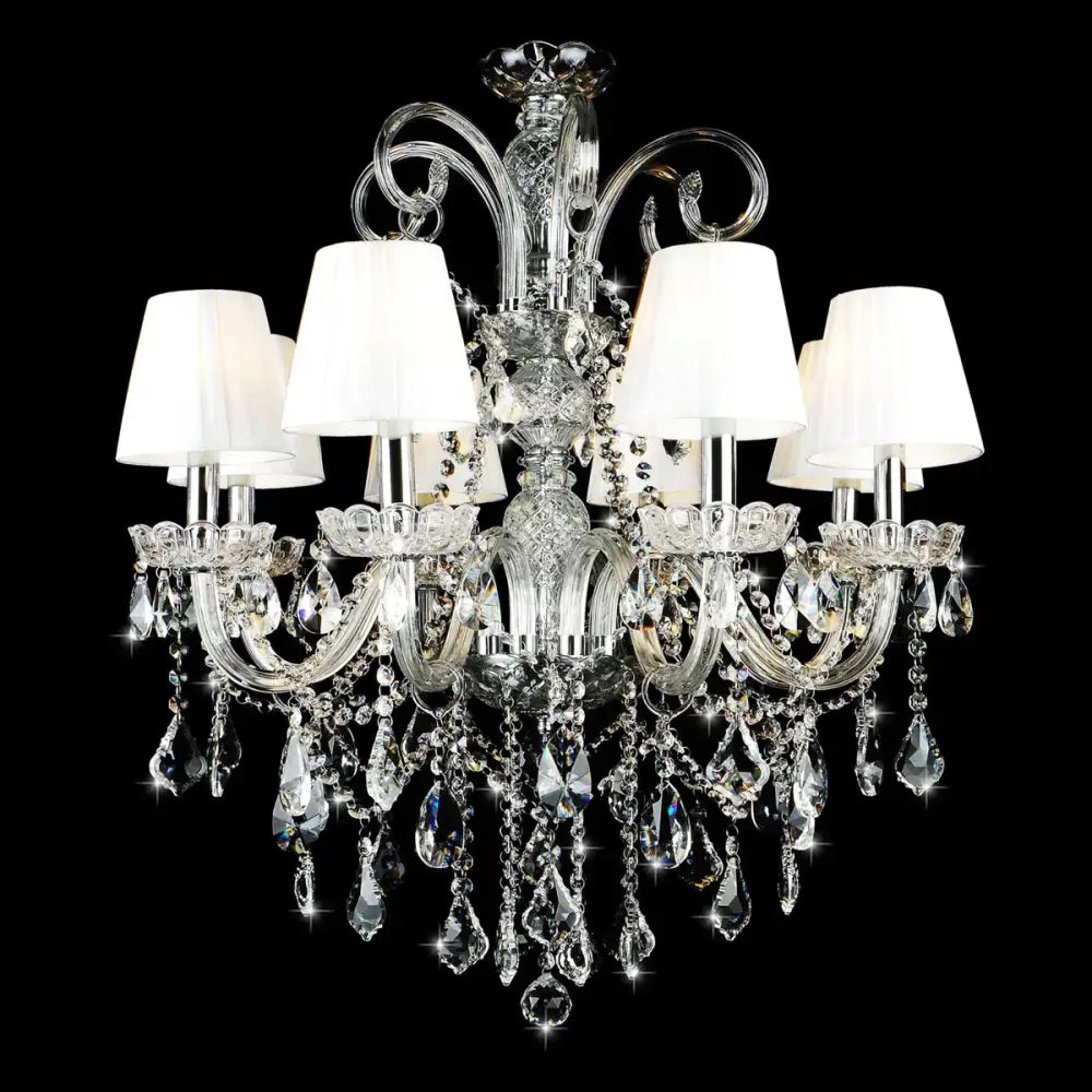 Elegant crystal chandelier with white shades for dining room