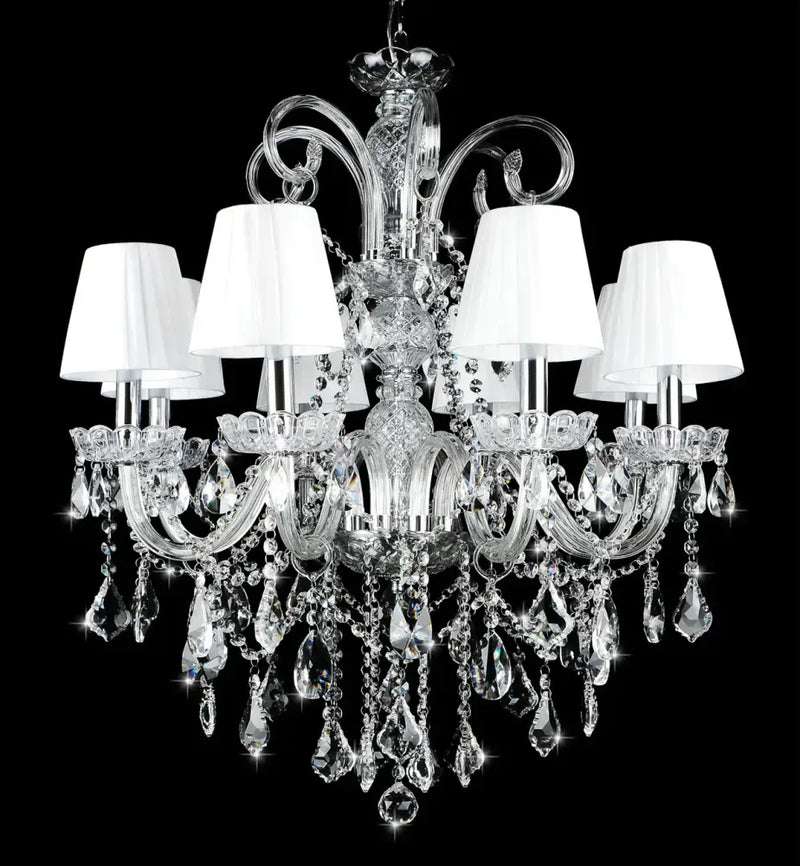 Elegant crystal chandelier with white shades for dining room