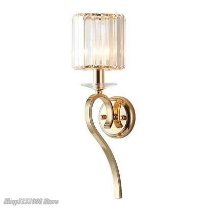 Elegant crystal gold wall lamp for bedroom with black fabric shade