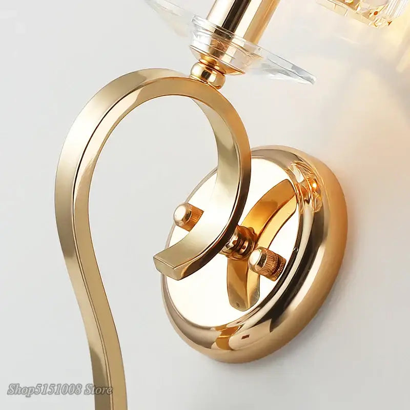 Elegant crystal gold wall lamp for bedroom with black fabric shade