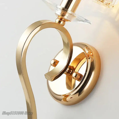 Elegant crystal gold wall lamp for bedroom with black fabric shade