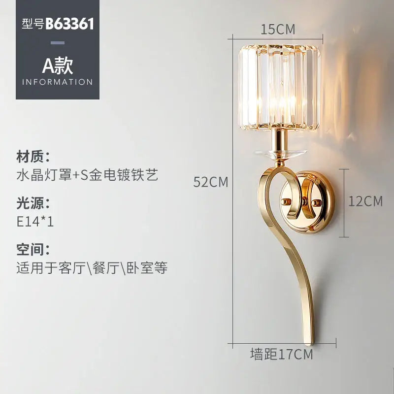 Elegant crystal gold wall lamp for bedroom with black fabric shade