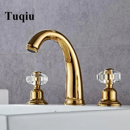 Elegant crystal handle gold basin faucet bathroom hot cold mixer