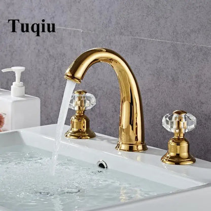 Elegant crystal handle gold basin faucet bathroom hot cold mixer
