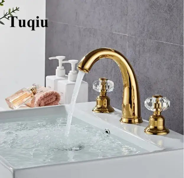 Elegant crystal handle gold basin faucet bathroom hot cold mixer
