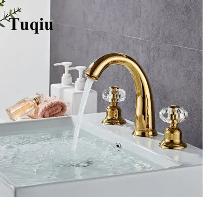 Elegant crystal handle gold basin faucet bathroom hot cold mixer