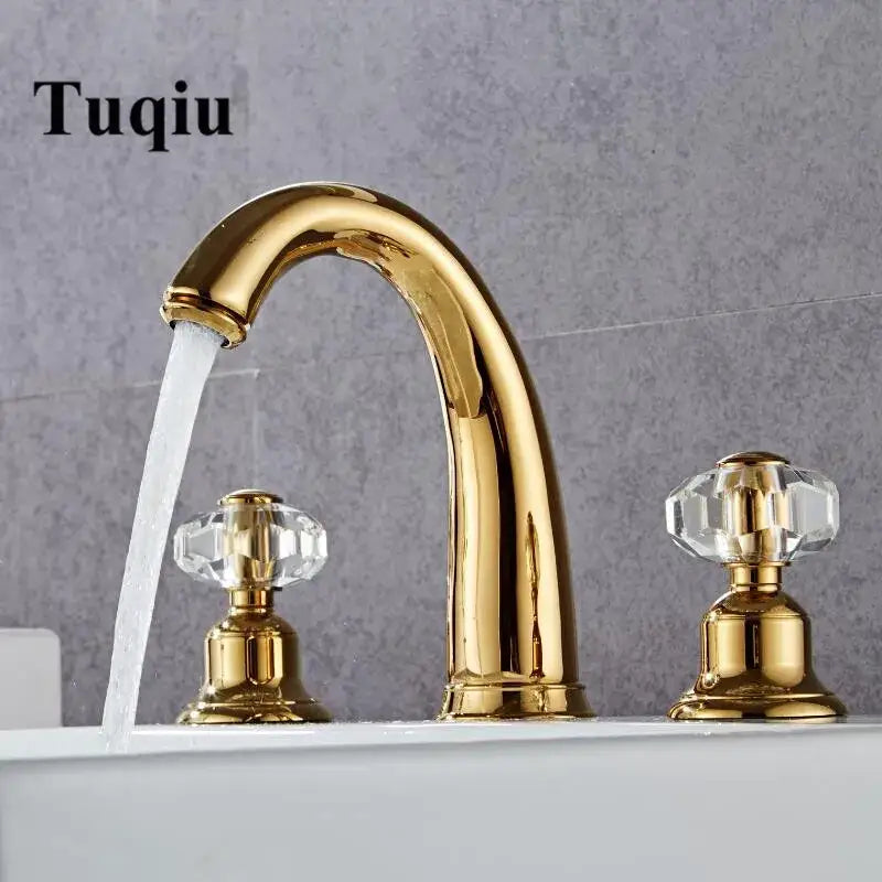 Elegant crystal handle gold basin faucet bathroom hot cold mixer