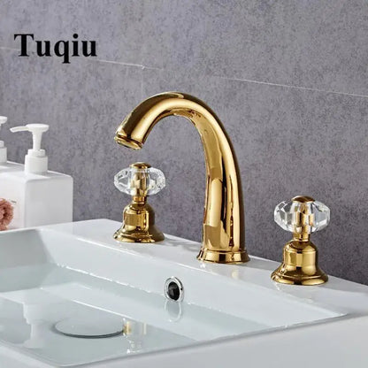 Elegant crystal handle gold basin faucet bathroom hot cold mixer