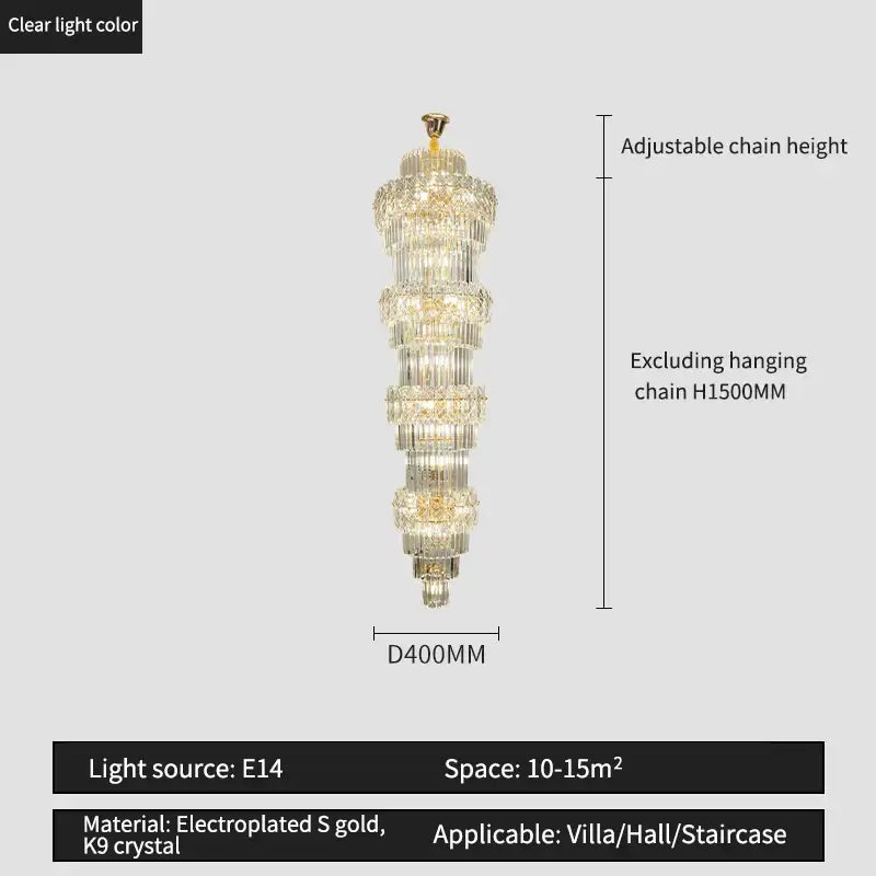 Elegant crystal hollow gold chandelier living room stairwell light