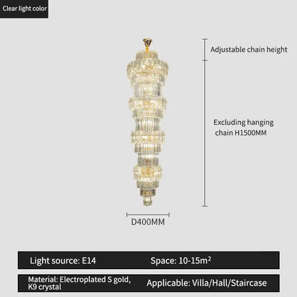 Elegant crystal hollow gold chandelier living room stairwell light