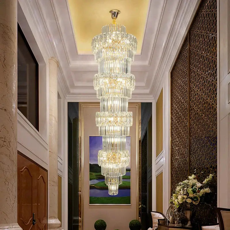Elegant crystal hollow gold chandelier living room stairwell light