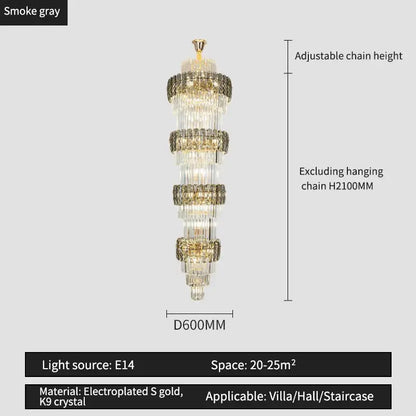 Elegant crystal hollow gold chandelier living room stairwell light