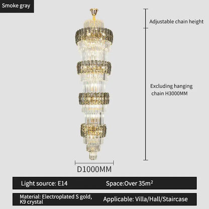 Elegant crystal hollow gold chandelier living room stairwell light