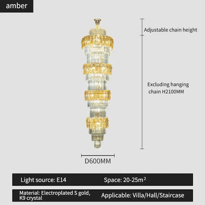 Elegant crystal hollow gold chandelier living room stairwell light