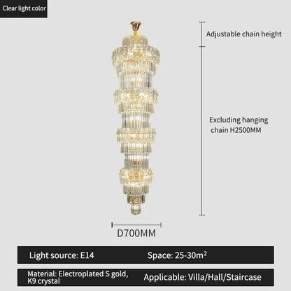 Elegant crystal hollow gold chandelier living room stairwell light