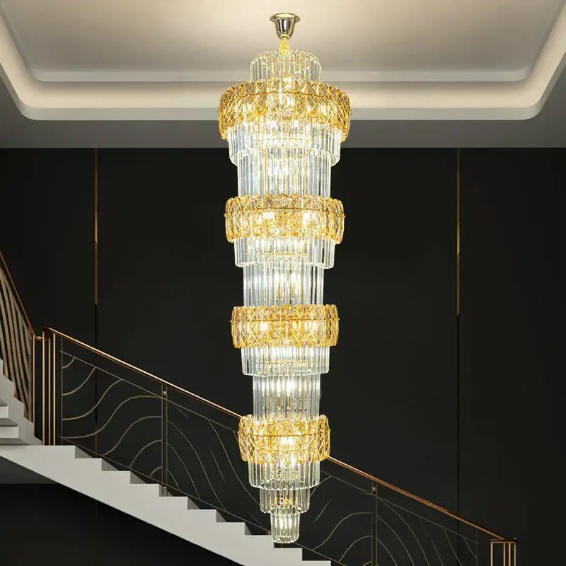 Elegant crystal hollow gold chandelier living room stairwell light