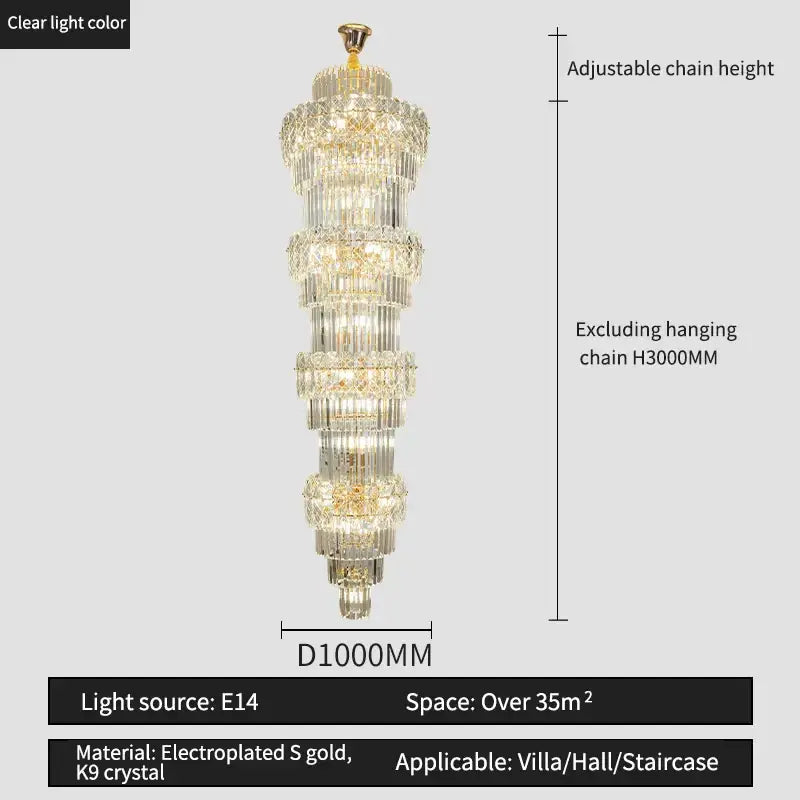 Elegant crystal hollow gold chandelier living room stairwell light