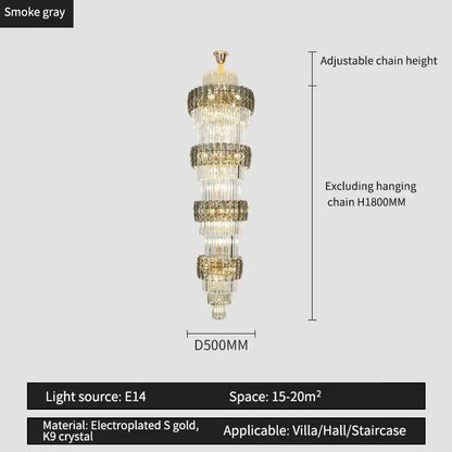 Elegant crystal hollow gold chandelier living room stairwell light