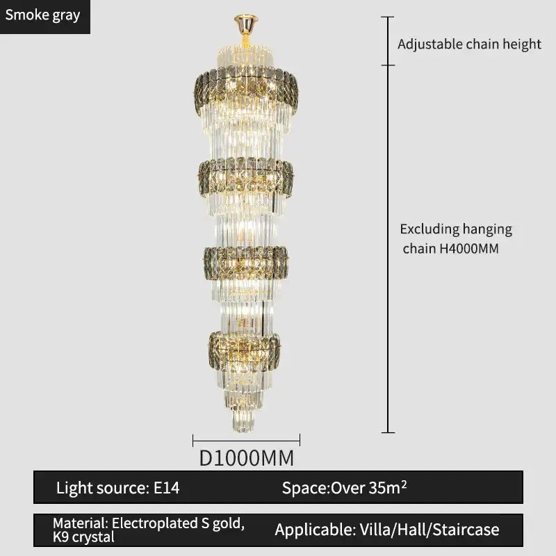 Elegant crystal hollow gold chandelier living room stairwell light