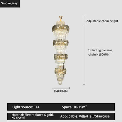 Elegant crystal hollow gold chandelier living room stairwell light
