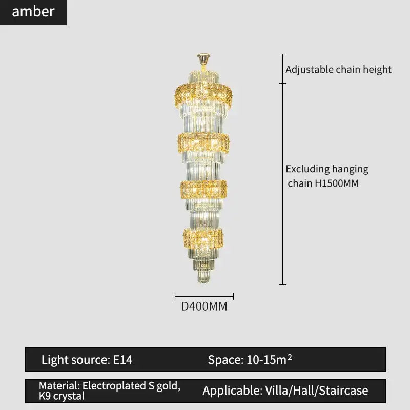 Elegant crystal hollow gold chandelier living room stairwell light