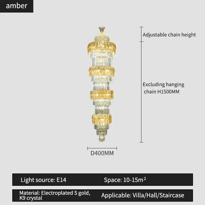 Elegant crystal hollow gold chandelier living room stairwell light